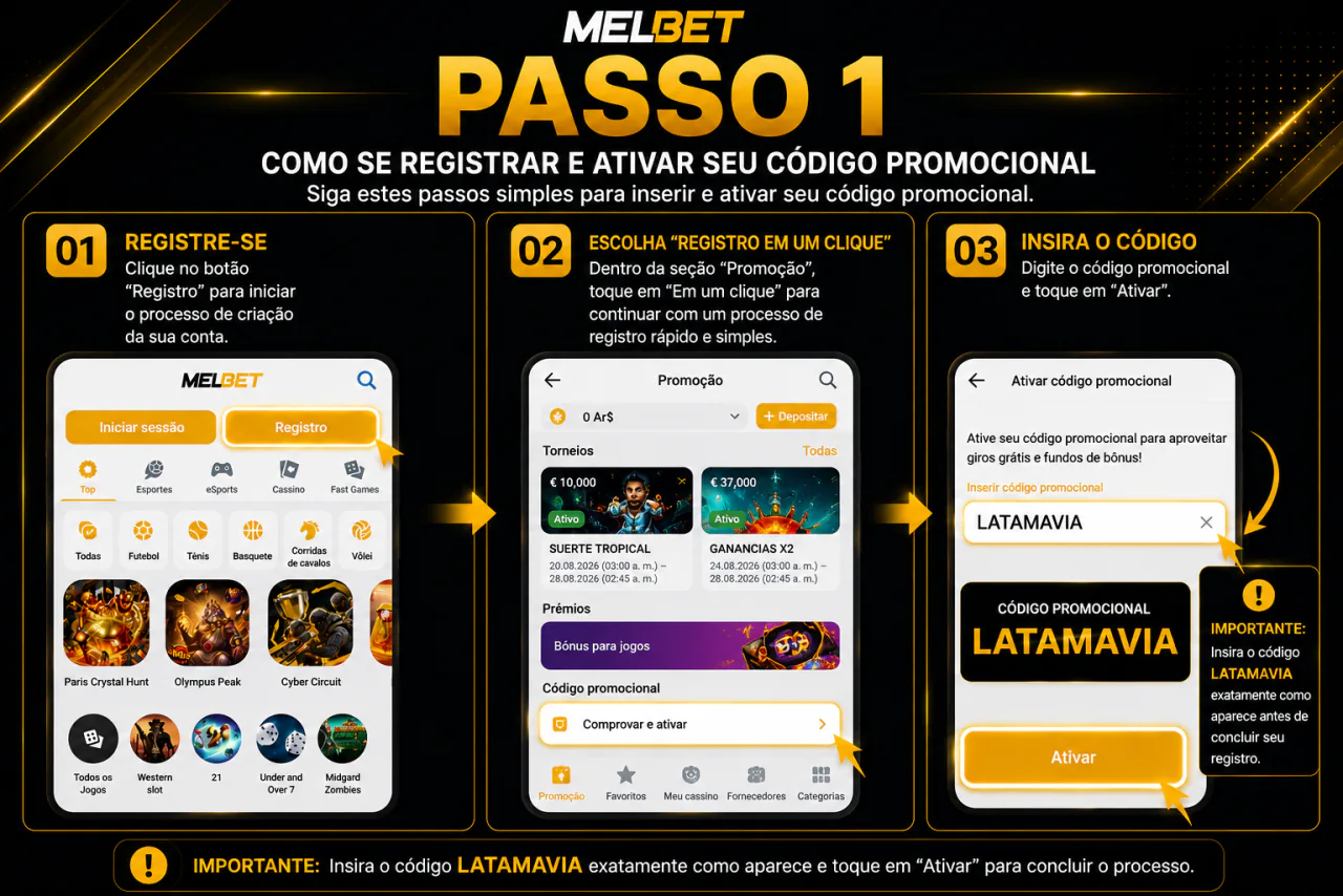 Passo 1: cadastro na Melbet com o código promocional LATAMAVIA