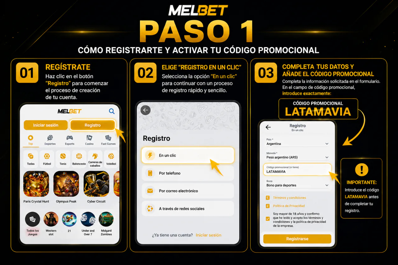 Paso 1: registro en Melbet con el código promocional LATAMAVIA