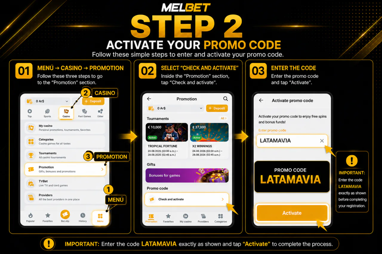 Step 2: activating promotional code LATAMAVIA