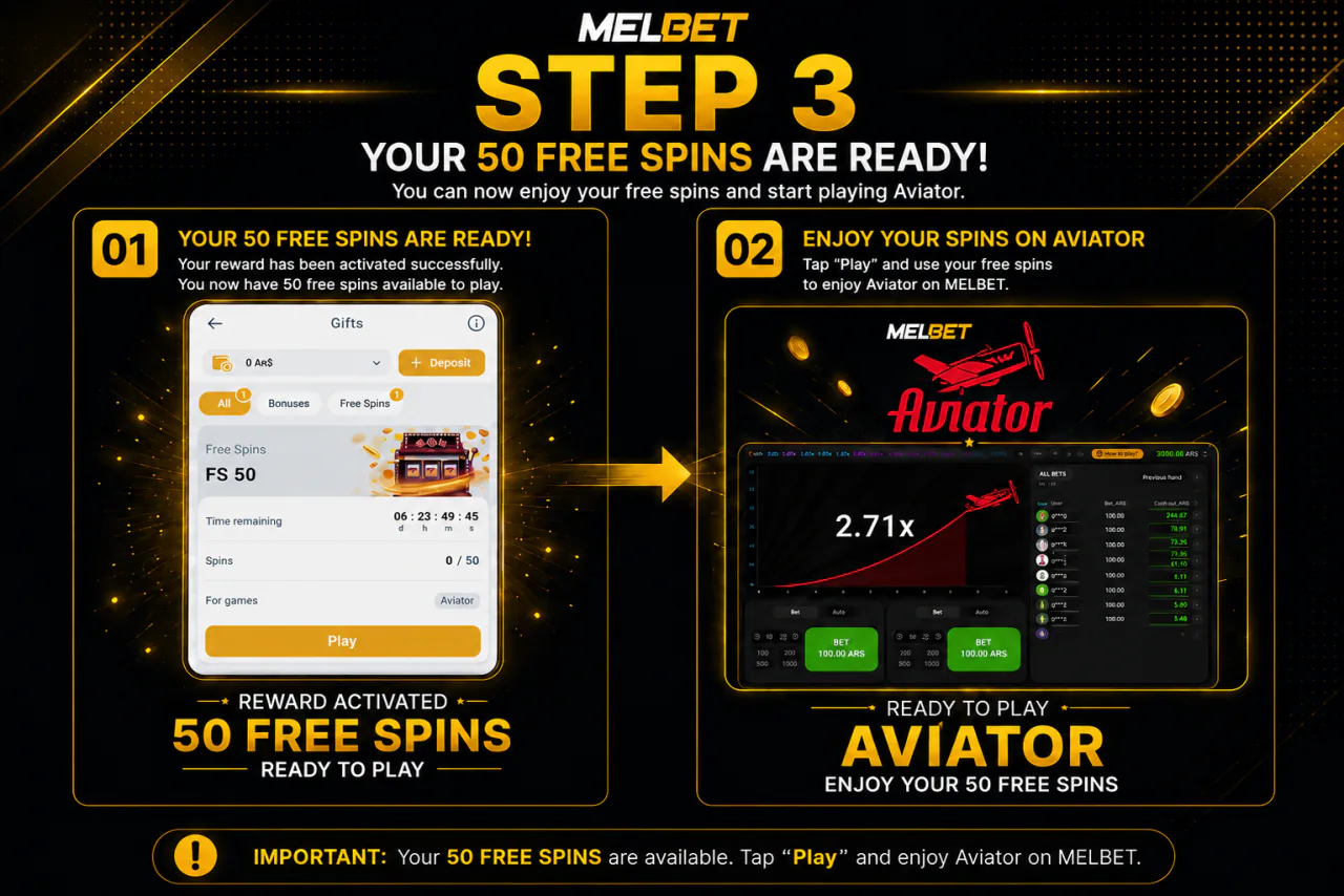 Step 3: activating 50 free spins for Aviator